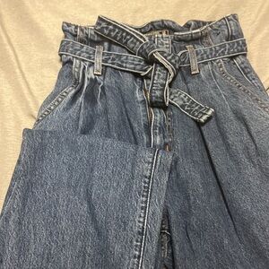 High-Waisted Denim Paperbag Jeans